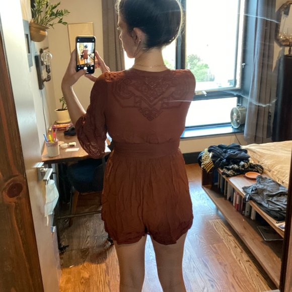 Rust colored, lightly worn romper - Picture 3 of 4